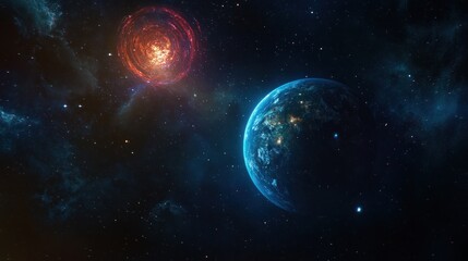 Naklejka premium Planet Earth, cosmic explosion, outer space, vibrant nebula