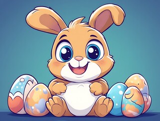 Cute Easter Bunny with Eggs