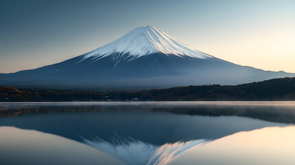 Fototapeta premium Reflections of Mount Fuji: A Majestic View Across Calm Waters