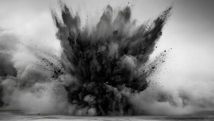 Powerful earth shattering explosion, desert landscape background