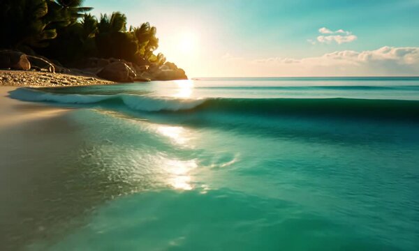 tropical beach at sunset sea landscape cinematic