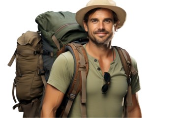 Digital Nomad with Backpack Isolated on Transparent Background