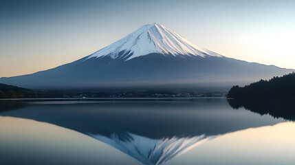 Fototapeta premium Reflections of Mount Fuji: A Majestic View Across Calm Waters
