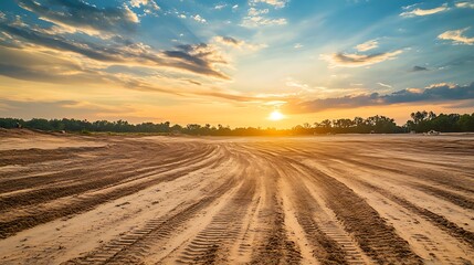 Fototapeta premium a sunset over a sandy field