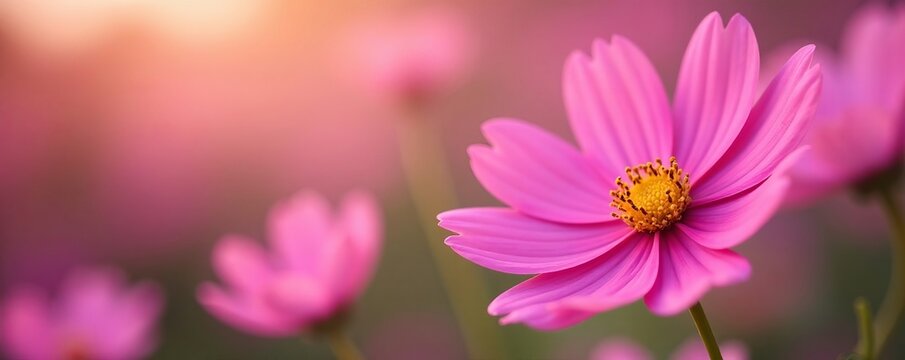 Close-up of pink cosmos flowers with blurred bokeh background, blurry, background, close-up