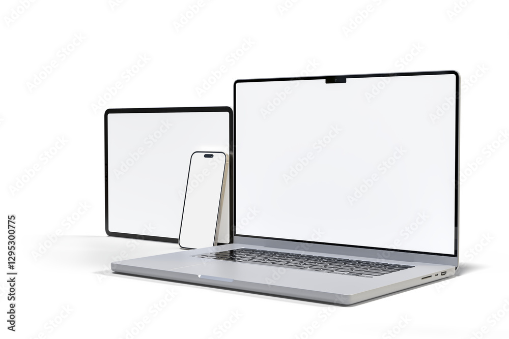 Canvas Prints 3d realistic laptop, tablet and smartphone digital device mockup with blank screen isolated on backg