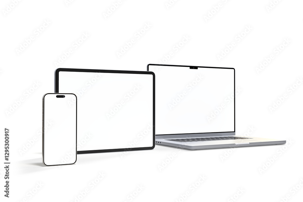 Canvas Prints 3d realistic laptop, tablet and smartphone digital device mockup with blank screen isolated on backg
