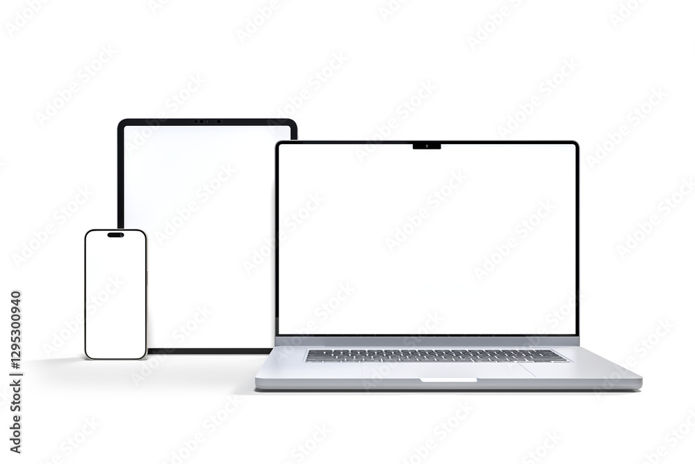 Canvas Prints 3d realistic laptop, tablet and smartphone digital device mockup with blank screen isolated on backg