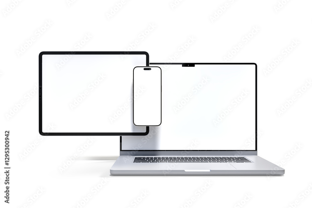 Canvas Prints 3d realistic laptop, tablet and smartphone digital device mockup with blank screen isolated on backg