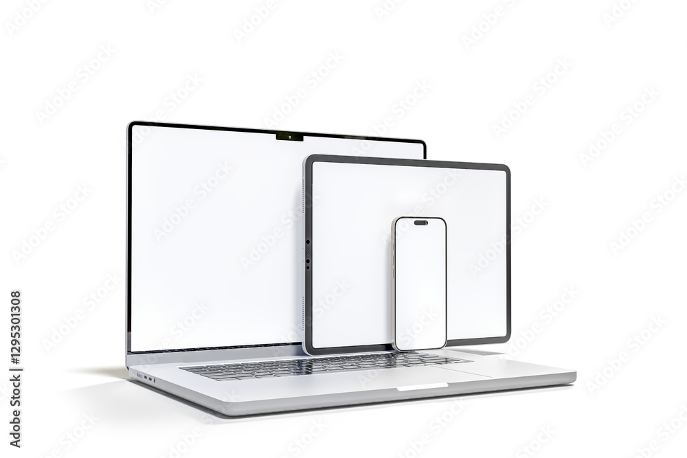 Canvas Prints 3d realistic laptop, tablet and smartphone digital device mockup with blank screen isolated on backg