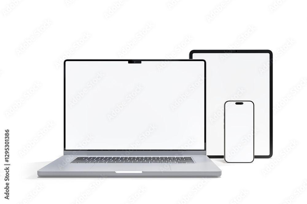 Canvas Prints 3d realistic laptop, tablet and smartphone digital device mockup with blank screen isolated on backg
