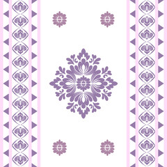Pink and purple damask seamless pattern with decorative elements in the style of Baroque. Idea for textiles, wallpaper, rugs, carpets, and curtains.