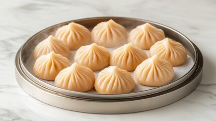 Steaming dumplings on marble, hot, delicious, Asian cuisine