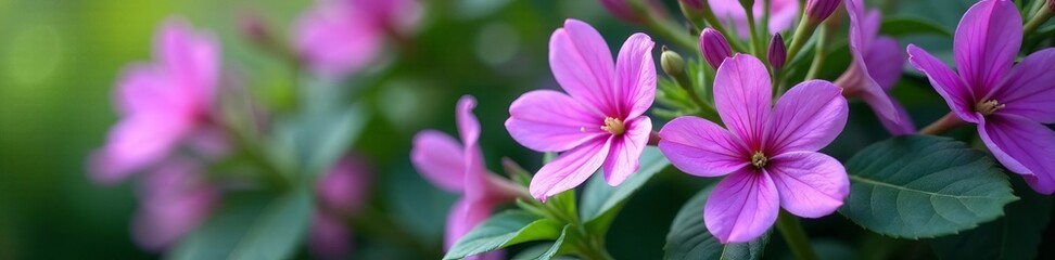 Fototapeta premium Close-up of vibrant purple flowers and green leaves in full bloom, close-up, vibrant, purple