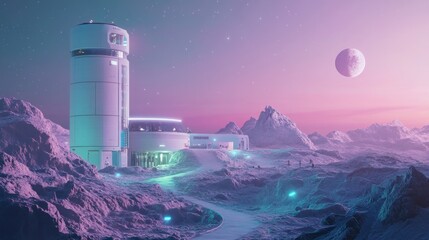 Futuristic Lunar Base at Sunset