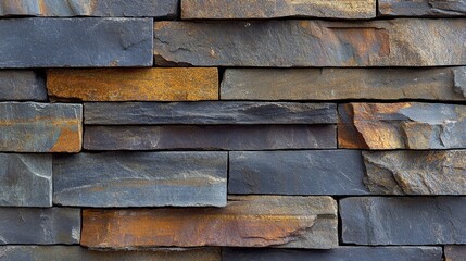 Textured Stacked Stone Wall Background - Rustic Grey and Brown Slate