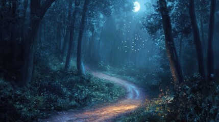 Obraz premium Enchanted Moonlight Forest Path