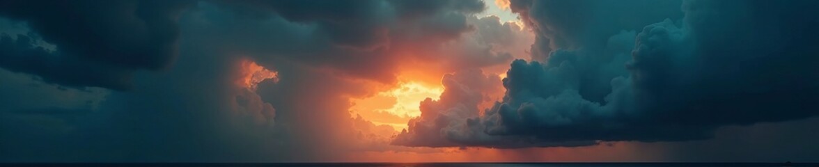 Fototapeta premium Dark and ominous storm clouds blocking out the sun, sky, shadows, sunlight