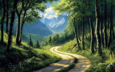 Obraz premium a dirt road through a forest