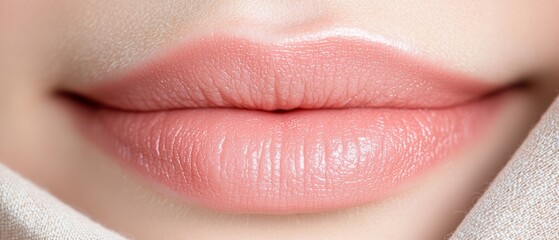 Fototapeta premium A close-up of softly tinted lips, emphasizing a smooth and natural look, highlighting beauty and skincare.