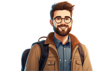 Digital Nomad with Backpack Isolated on Transparent Background