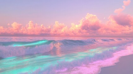 Fototapeta premium Pastel Paradise: Dreamy Beach Sunset