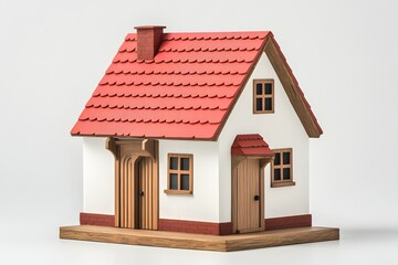 Red-roofed model house on white background