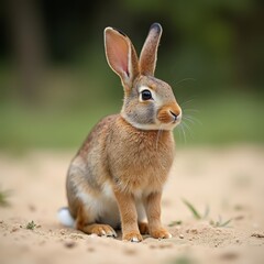 Fototapeta premium Adorable Brown Rabbit Sitting on Sand