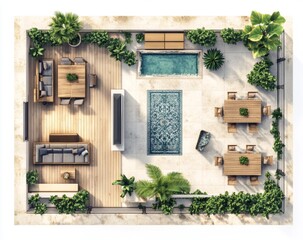 Rooftop Patio Plan with Pool and Dining Areas