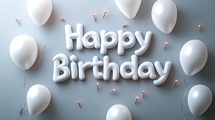 Minimalist "Happy Birthday" lettering in monochromatic tones, sharp linear patterns framing the text, set against a neutral gray wall with soft, ambient lighting, hd quality,