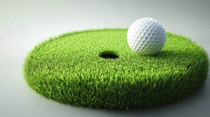 Naklejka premium Creative 3D Icon of Golf Ball Resting Near Hole on Green Grass