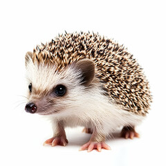 Obraz premium Adorable African Pygmy Hedgehog Isolated on White Background, a captivating portrait highlighting the charm and innocence of this tiny spiky mammal