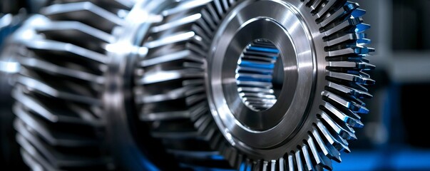 Fototapeta premium Close Up Metal Gear System with Intricate Tooth Design Manufacturing Precision for Industrial Use