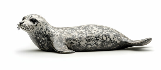 Obraz premium Adorable Harbor Seal Pup Lounging on a Pristine White Background, A Study in Grace and Innocence, capturing the essence of marine wildlife in exquisite detail