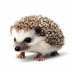 Obraz premium Adorable hedgehog portrait on a white background capturing its endearing face and unique spiky texture in high detail, perfect for illustrating wildlife and pet care