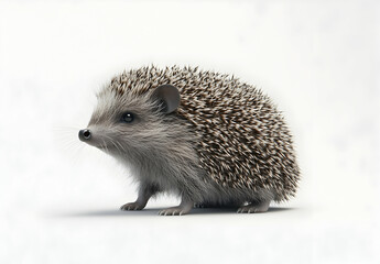 Obraz premium Adorable Hedgehog Portrait, A Captivating Close-Up of a Spiky Mammal on a Clean White Background, Showcasing its Unique Charm and Detailed Texture