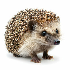 Fototapeta premium Adorable Hedgehog Portrait, A Detailed Studio Shot Capturing the Beauty and Unique Features of This Spiky Mammal on a Clean White Background, Perfect for Nature and Wildlife Enthusiasts