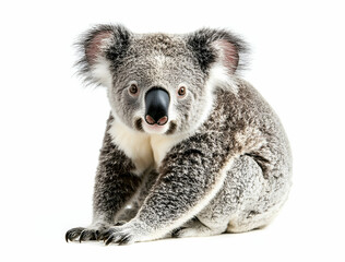 Obraz premium Adorable Koala Portrait on White Background, A Captivating Close-Up of Australia's Beloved Marsupial, Showcasing its Unique Fur and Expressive Eyes