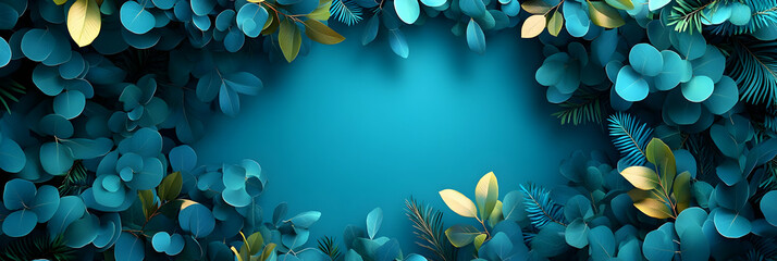 Teal Leaf Frame 3D Background