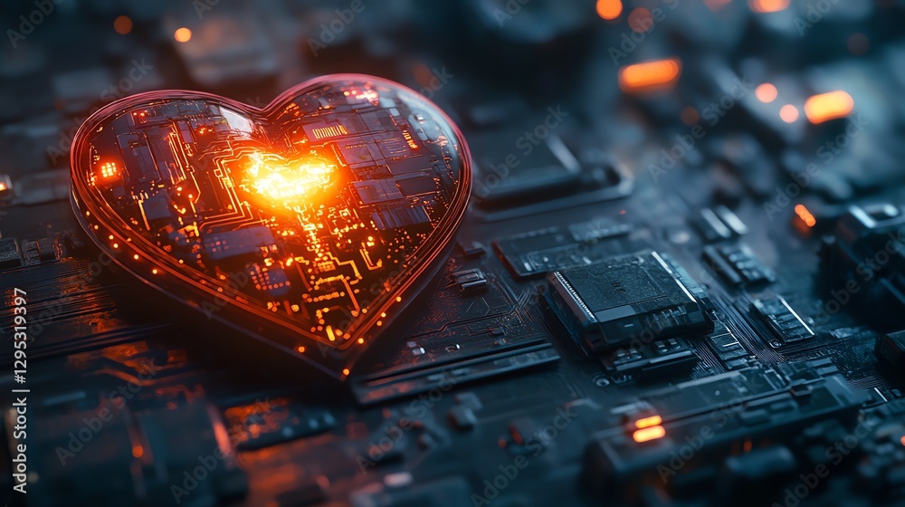 Aufkleber detailed futuristic heartshaped cpu with complex circuits and components, portraying love as the cor