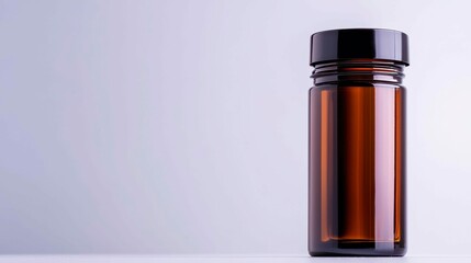 Fototapeta premium Pharmacy Glass Brown Bottle with Black Cap for Liquids or Pills Isolated Against Gradient Background