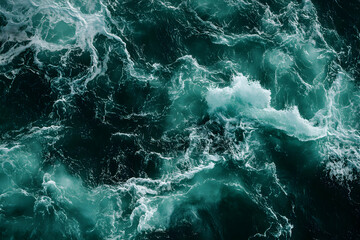 Aerial View of Ocean Waves, A Powerful Display of Nature's Energy and Beauty, Capturing the Dynamic Movement and Turbulent Texture of the Water Surface
