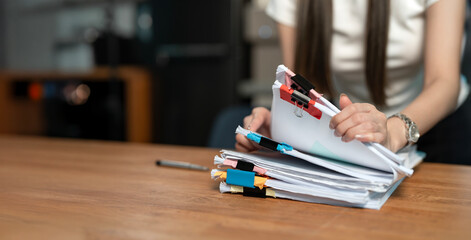 Auditor businesswoman checking searching document legal prepare paperwork or report