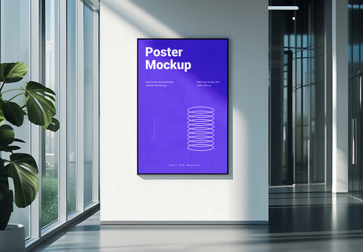 Poster Frame Image Mockup inside Metalic Elevator with Generative Ai