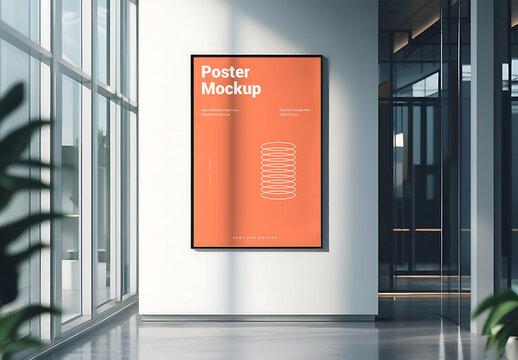 Poster Frame Image Mockup inside Metalic Elevator Generative Ai