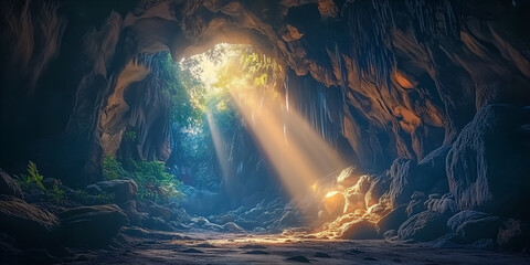 Fototapeta premium The Secret Passage Light Piercing Through a Cave Opening