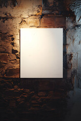 Blank Canvas on Brick Wall, Urban Art Space with Spotlight and Textured Surface for Creative Mockups and Interior Design Inspiration, Gallery Showcase