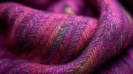 Close-up of Luxurious Purple Herringbone Tweed Fabric Texture