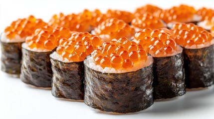 sushi salmon caviar isolated on transparent background