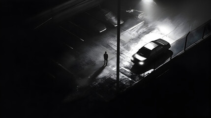 security camera image capturing an outdoor ATM booth at night with a person wearing a cap using the machine 